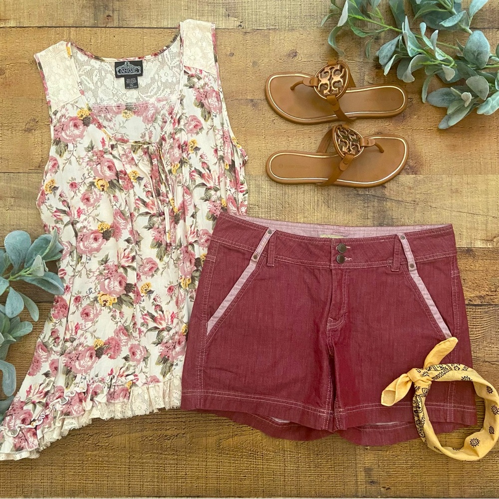 Tailored Light Burgundy Pink Denim Textured Shorts GREAT STRETCH
